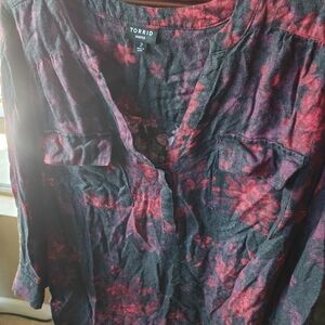 Torrid Black and Red Floral Blouse